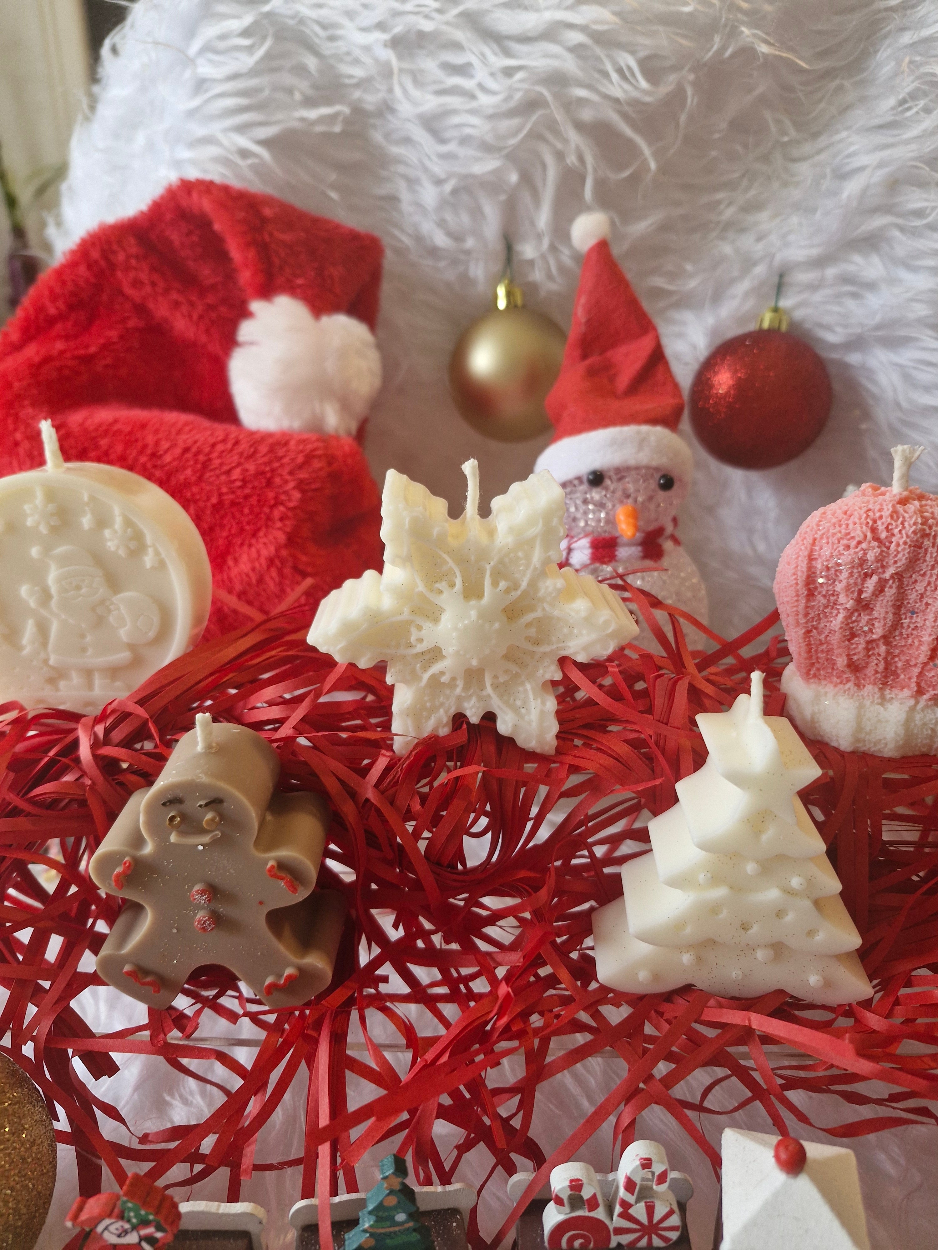 Bougie décorative Noël forme flocon cire soja