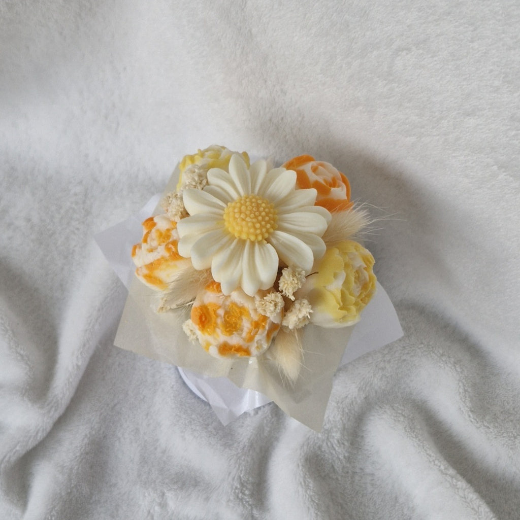 Détails bouquet fleurs en cire